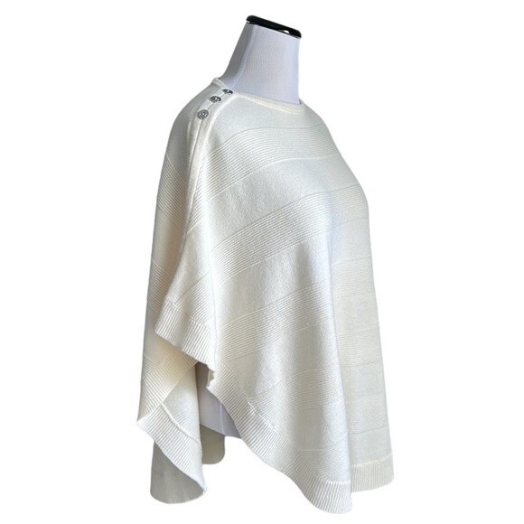 TALBOTS Ivory Knit Poncho Style Sweater Lambswool/Nylon 3/4 Sleeve Size M - Picture 3 of 13